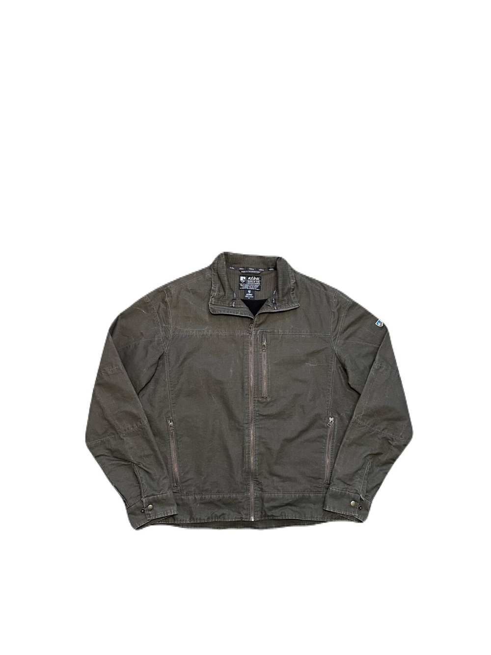 KUHL Burr Vintage Patina Dye Canvas Jacket Men's XL Green Full Zip Fleece Lined